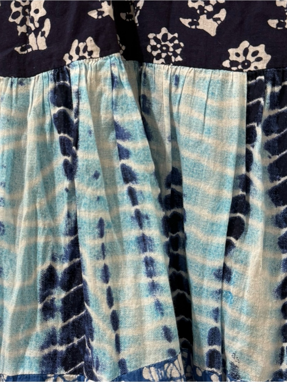 Blue Patchwork Floral Block Print Shibori Tie Dye Midi Skirt L - Picture 4 of 7